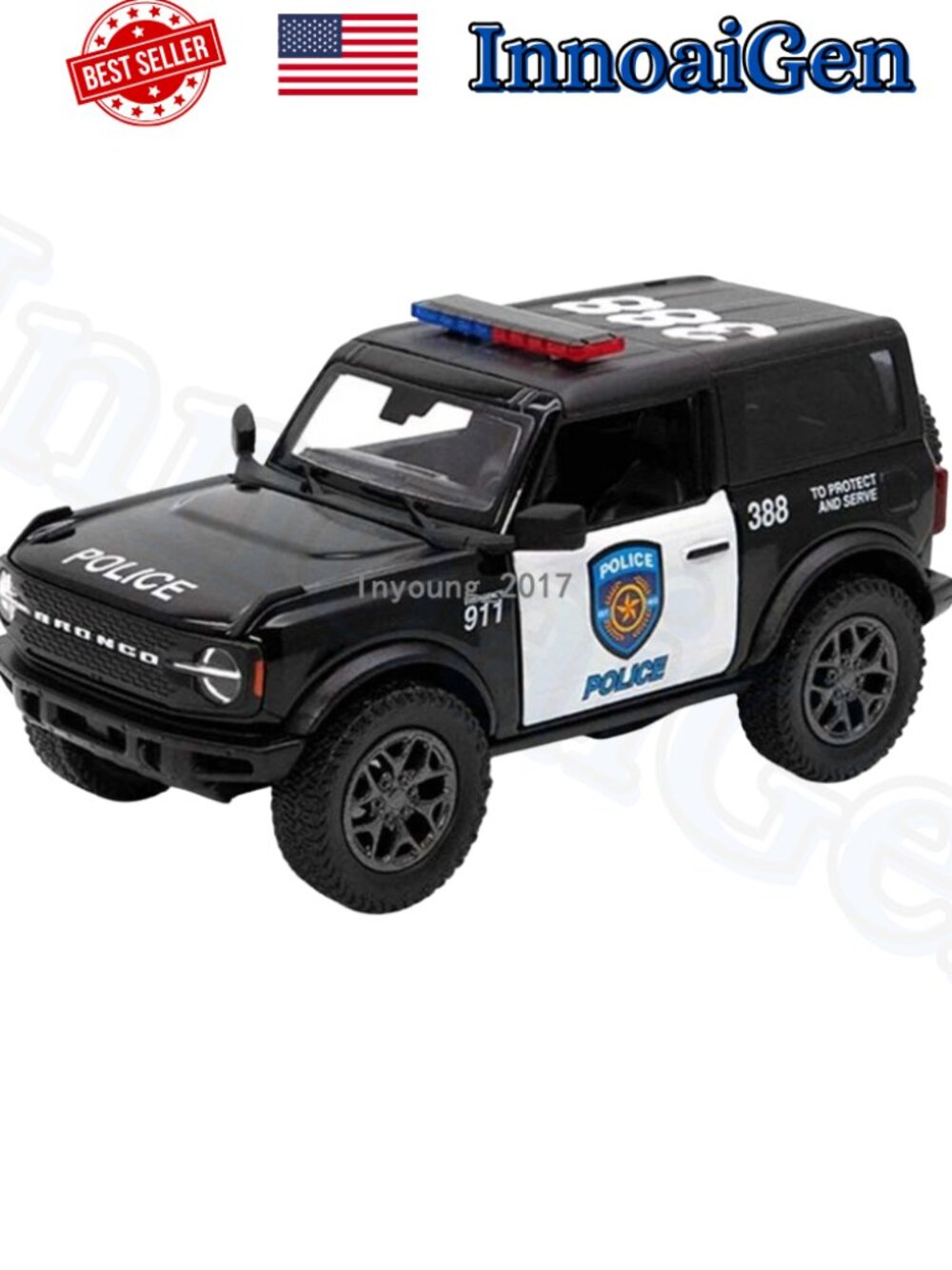 Ford 2022 Bronco Police Edition 1:34 Diecast Model Car Pull Back Action New